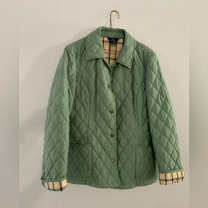 346 Brooks Brothers Quilted Jacket Button Up Plaid Lined Green Size 8 Size S M
